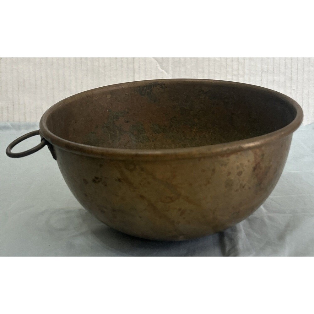 Vintage 8-3/4" Copper Mixing Bowl with Brass Ring Heavy Solid 1.3 lbs